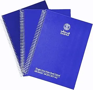 Sadaf Single Line Spiral Hard Cover 100 Sheet Notebook, A4 Size, Blue