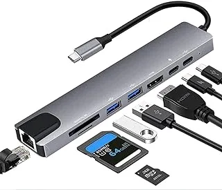 محول من النوع C إلى HDTV 8 في 1 HDMI PD 2 USB SD TF Rj45 متوافق مع Linux، Windows XP، Windows Vista، Chrome OS، Windows 10