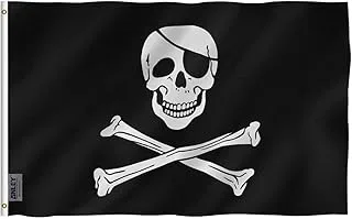 Bpa Pirate Jolly Roger Polyester Flag with Brass Grommets, 3 Foot x 5 Foot Size, Multicolor