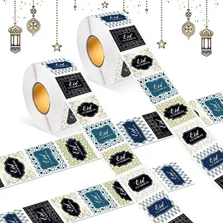 Eid Mubarak Square Stickers 500pcs Roll Moon Flower Pattern Eid Mubarak Stickers Self-Adhesive Islamic Muslim Decoration Ramadan Labels for Eid Party Decorations Ramadan Party Supplies