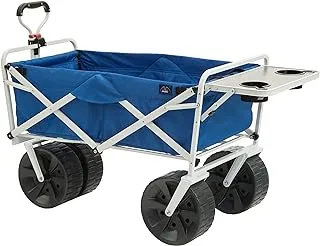 Mac Sports Heavy Duty Collapsible Folding All Terrain Utility Wagon Cart with Side Table, Blue/White