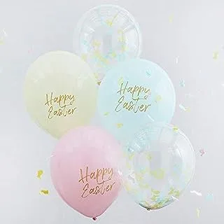 Ginger Ray Happy Easter Pastel and confetti Filled Balloons - 5 pack, Hop This Way