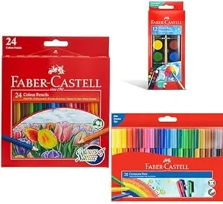 Faber-Castell COLOUR PENCILS 24 COLOUR + WATERCOLORS 12 COLOR + Pen 20 Color