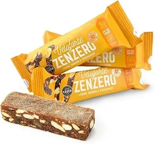 Veloforte Zenzero Energy Bar - Lemon, Ginger and Pistachios - 9 count x 62g - 5gr plant protein, 37gr Carbs, Digestion calming Stem Ginger, Rich in Dual Carbohydrates, All Natural, Vegan, Gluten Free…