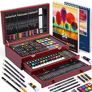 175 Piece Deluxe Art Set with 2 Drawing Pads, Acrylic Paints,Crayons,Colored Pencils,Paint Set in Wooden Case,Professional Art Kit,Art Supplies for Adults,Teens and Artist,Paint Supplies