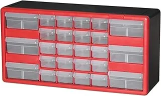 Akro-Mils 10126, 26 Drawer Plastic Parts Storage Hardware and Craft Cabinet, 20-Inch W x 6-Inch D x 10-Inch H, Red