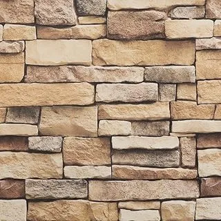 Arthome Stone Brick Paper, 43.5x305cm Waterproof Stone Wallpaper Backsplash, Self Adhesive Peel and Stick Wall Covering,Home Decoration for Wall Kitchen Countertpo Cabinet Furniture Shelf Liner…