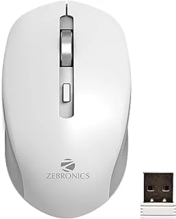 Zebronics Zeb-Jaguar Wireless Mouse, 2.4GHz with USB Nano Receiver, High Precision Optical Tracking, 4 Buttons, Plug & Play, Ambidextrous, for PC/Mac/Laptop (White+Grey)