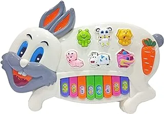 Popsugar TH3300W Rabbit Musical Piano with Music, Animal Sounds and Flashing Lights Toy for Kids, White