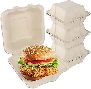 30 Pack 100% Compostable Flip Top Takeaway Food Containers [15x15x8cm 30Pack] Heavy Duty Single Compartment Clamshell Takeout Box,Natural Disposable Bagasse, Eco-Friendly Biodegradable Sugarcane Fiber