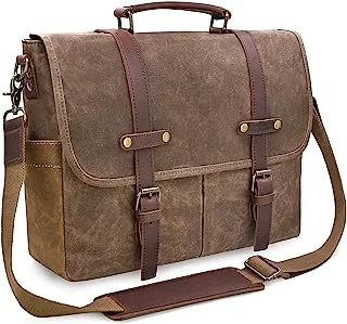 Messenger Bag Mens Canvas Leather 15.6 Inch Laptop Briefcase Crossbody Shoulder