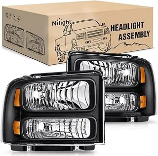 Nilight Headlight Assembly 2005 2006 2007 F250 F350 F450 F550 Super Duty Black Housing Amber Corner Clear Lens 4 عبوات استبدال مجموعة المصابيح الأمامية، ضمان لمدة عامين