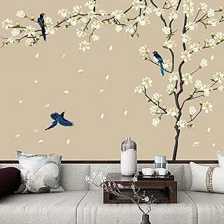 Supzone White Cherry Blossom Wall Sticker Chinese Style Black Tree Branch Wall Decal Flying Birds Wall Decor DIY Vinyl Mural Art for Bedroom Living Room Offices Study Room Home Decoration