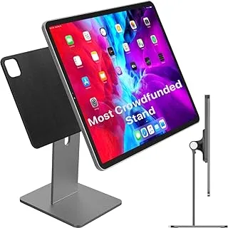 CharJenPro Patented MagFlott Premium Magnetic Stand for iPad Pro 12.9” Space Gray. As seen on Kickstarter. Curved Braided 6’ USB C Cable Included, Strong Magnets, Thick Metal, 360 Rotation, 180 tilt