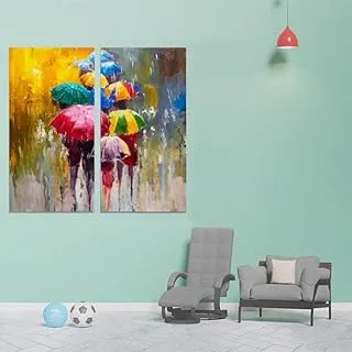 Umbrellas And Colors, Canvas wall art painting, Multicolour, Canvas, 2 Pieces, 50 x 100 cm By(BPA®)