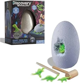 Discovery Mindblown Giant Dino Egg Excavation Kit 13 Pieces Set with 10 Glow-in-the-Dark Dinos and Digging Tools, STEM Toy for Kids 6+ Years