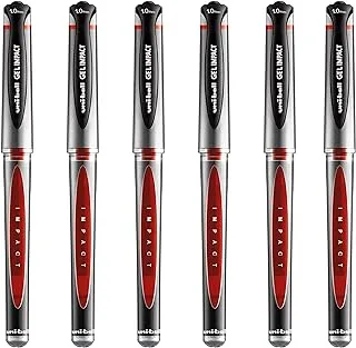 Uni Ball Red Capped (UM-153S) Gel Impact Rollerball Pen Ball Point Pens Broad 1mm Nib Tip 0.6mm Line Width Ink (Pack Of 6)