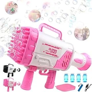 64 Hole Rocket Launcher Bubble Machine Gun for Kids, Rocket Boom Bubble Blower with Colorful Lights, Big Automatic Bazooka Bubble Gun Bubble Maker Toys for Birthday Party Wedding Outdoor Play (Pink)