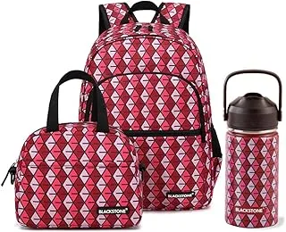 BLACKSTONE 3-Piece School Bag Backpack Set with Luxury Stripe for Kids - Large Capacity Student Bookbag, Includes Backpack, Lunch Bag, and Water Bottle 400ml