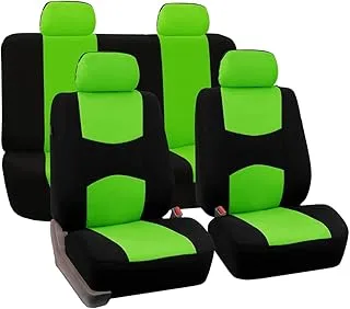 FH Group Car Seat Covers Full Set Cloth - Universal Fit Automotive Seat Covers, Low Back Front Seat Covers, Solid Back Seat Cover, Washable Car Seat Cover for SUV, Sedan and Van Green