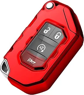 Tukellen for Jeep Key Fob Cover Premium Soft Full Protection Key Shell Key Case Compatible with Jeep 2020 2021 Gladiator JT Sahara JLU 2018-2021 Jeep Wrangler JL JLU Rubicon(Red)