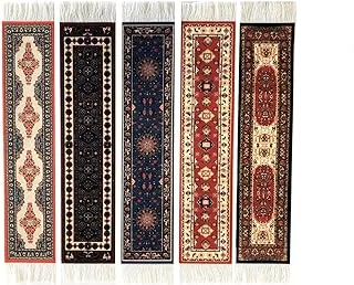 Set of 5 Rug Bookmarks, Colorful Carpet Book Marks for Reading, Miniature Oriental Style Design, Novelty Office Accessories