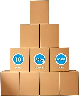 AL ARQAM [10 Pack] Large Double Wall 100% Recyclable Corrugated Cardboard Moving Boxes with 32 KG Capacity, 45 x 45 x 70 cm Brown Carton for Packaging, Shipping and Storage, 5 ply