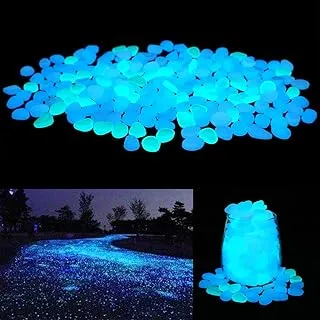 UNIME Glow in The Dark Garden Pebbles Stones Rocks for Yard and Walkways Decor, DIY Decorative Luminous Stones in Blue (200 PCS)