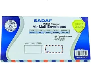 Sadaf 80gsm Wallet Style Air Mail Envelopes 50-Pieces, 115 mm x 225 mm Size