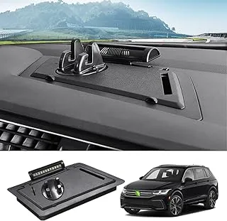 FIILINES Dash Storage Box Compatible with 2018-2023 VW Volkswagen Tiguan Dashboard Center Console Organizer with Phone Holder Tray Parking Phone Number Card Plate Black