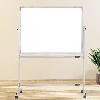 Fayruz Mobile Whiteboard - Large 360° Reversible Double Sided Dry Erase Board - Magnetic Big White Board on Wheels - Office Classroom Portable Rolling Easel Stand.