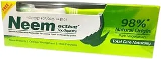 Neem Active Toothpaste 98% Pure Vegetarian with Free Toothbrush - For Strong Teeth & Healthy Gums - Neem Protects, Calcium Strengthens & Mint Freshens - 150 g