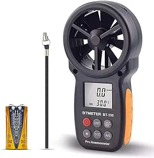 BTMETER Digital Anemometer Handheld BT-100 Wind Speed Meter Gauge, Accurately Measure Wind Temperature Speed CFM with MAX/MIN/AVG, Backlight LCD for Shooting, HVAC, Drone Flying