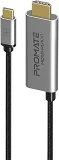 كابل بروميت USB-Cto HDMI، فائق الدقة 4K 60 هرتز نوع C (Thunderbolt-3) إلى محول HDMI مع منفذ توصيل طاقة USB-C بقدرة 100 واط، عمر طويل، سلك 180 سم لجهاز MacBook Pro، iPad Air، Galaxy S22، HDMI-PD100