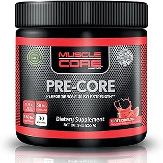 Muscle Core Pre-Core Workout Powder I Support Performance & Muscle Strength I Rich in Beta Alanine, High Caffeine Pre Workout I Watermelon Flavour I 255 Grams (30 Servings)