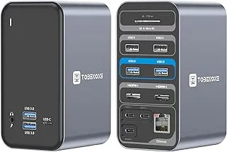محطة إرساء USB C شاشة مزدوجة لجهاز MacBook Pro، محطة إرساء كمبيوتر محمول 15 في 2 USB C شاشة مزدوجة HDMI لجهاز MacBook Pro/Air مع شاشة HDMI 2 4K، 6 USB A، USB C، SD&Micro SD، LAN، 87W PD 3.0