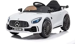 Dorsa 12V Kids Ride on AMG GTR مرخصة تعمل بالبطارية على طراز سيدان موسيقى وصوت وضوء | القيادة لمدة 2 إلى 6 سنوات صبي فتاة (أبيض)