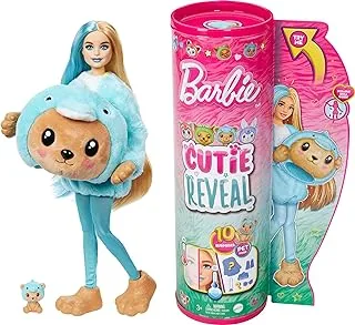 Barbie Cutie Reveal Costume-Themed Series Doll & Accessories with 10 Surprises, Teddy Bear as Dolphin