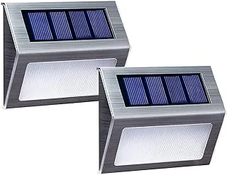 AMERTEER Solar Lights for Steps Decks, Outdoor LED Step Lighting Stainless Steel Waterproof for Lawn, Pathway, Yard, Driveway, Step - 2 Pack-Warm Light