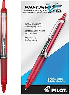 Pilot Precise V7 RT Refillable & Retractable Liquid Ink Rolling Ball Pens, Fine Point (0.7 mm), Red, 12-Pack