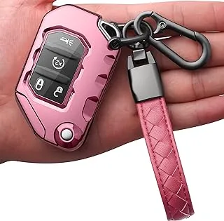 Autophone Compatible with Jeep Key Fob Cover with Leather Keychain Soft TPU Protection Key Case