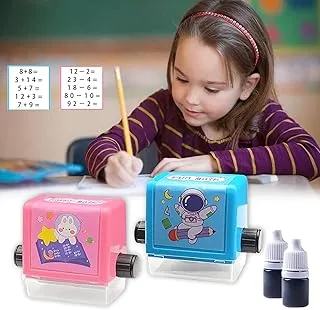 2Pcs Roller Digital Teaching Stamp, Addition and Subtraction Seal Arithmetic Artifact, Math Roller Stamp with Ink for School Teaching Supplies (2 Packs)