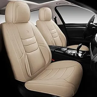 HAITOUR Full Coverage Leather Car Seat Covers Full Set Universal Fit for Most Cars Sedans Trucks SUVs with Waterproof Leatherette in Automotive Seat Cover Accessories (Full Set, Beige)