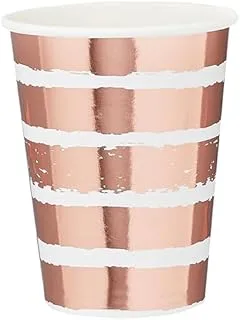 CLUB GREEN 10 ROSE GOLD STRIPED PAPER CUPS, 16 x 7.5 x 7.5 cm