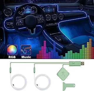 Car Led Strip Lights,Interior Car Lights,Ambient Led Lighting Kit With RGB 16 Million Colors Fiber Optics&Music Sync Rhythm,USB Neon Light Car Accessories for Center Console&Dashboard,Upgraded Version