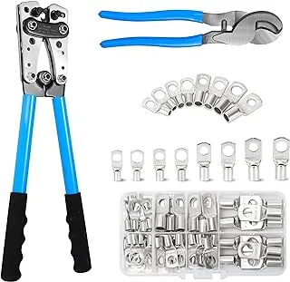 Aucent Battery Cable Lug Crimping Tool Wire Crimper With 60pcs Lugs And Wire Cutter AWG 10-1/0 For Copper Ring Terminals