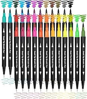 Dual Brush Marker Pens,24 Colored Markers,Fine Point and Brush Tip for Kids Adult Coloring Books Bullet Journals Planners,Note Taking Coloring Writing