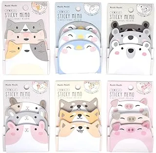 6Packs Cute Cartoon Animal Sticky Notes, Self-Stick Memo Note Set Writing Pads Page Marker Notepad for Office, School and Home