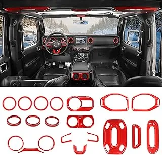 RT-TCZ 20 PCS Interior Accessories Trim Cover Kit Full Set Decoration for Jeep Wrangler JL JLU & Gladiator JT 2018-2023 Steering Wheel Knob Ring Speaker Reading Light Dashboard Cover Trim (Red)