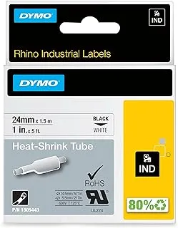 DYMO Rhino Industrial Heat Shrink Label Tubes, 24 mm x 1.5 m, Black Print on White, Self-Adhesive